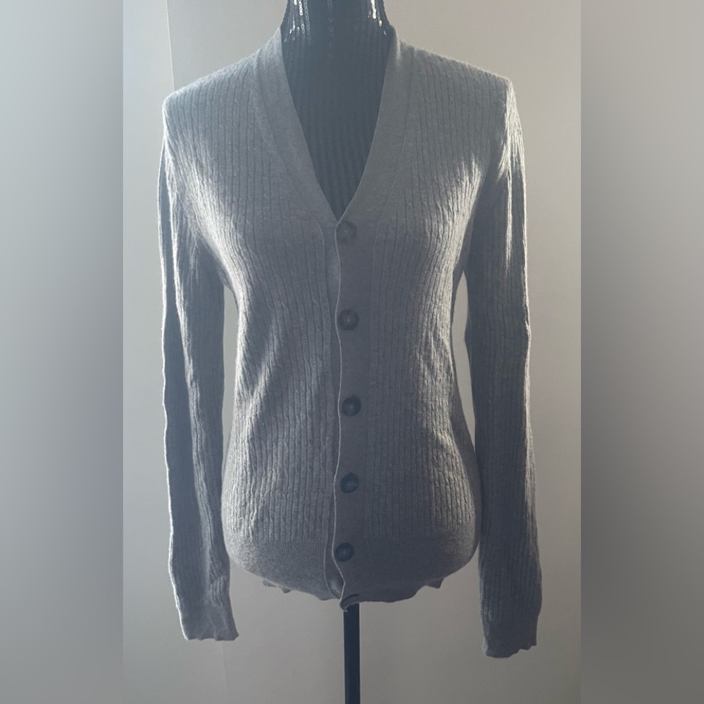 Boss Hugo Boss Gray Ribbed Cashmere Cardigan Sweater